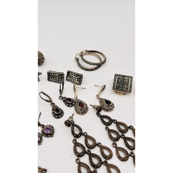 Lot Of Sterling Silver 925 Earrings For Craft Jewelry Making ASIS Marcasite Vntg - Picture 5 of 9